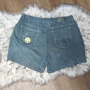 Vintage Dark Green Acid Wash Distressed Denim Jean Shorts By Riders By Lee